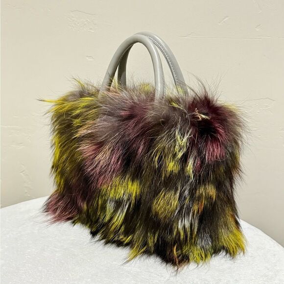 Colorful Handmade Luxury Real Fox Fur Top Handles Satchel Bag/Crossbody - Picture 8 of 16